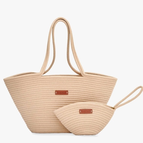 BOOQA Woven Rope Shoulder Tote & Small Handbag Set for Beach Pool Travel NWT - Picture 1 of 15